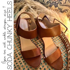 Soda Open Toe Chunky Heel with Ankle Straps